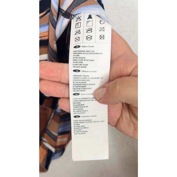 Joseph Ribkoff Cowl Neck Handkerchief Hem Brown Striped 90s Office Sexy sz 10 - Picture 3 of 6